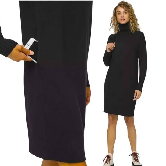 Lululemon Black Turtle Neck Long Sleeve Pockets Pullover Mini Sweater Dress - Picture 1 of 11